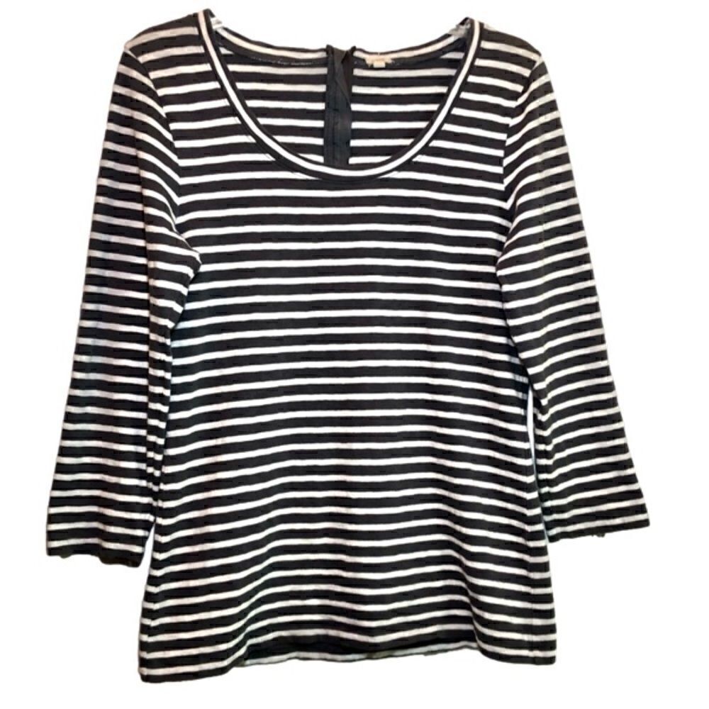 J Crew Striped Top with 3/4 Length Sleeves in Charcoal Grey/White Women’s Large